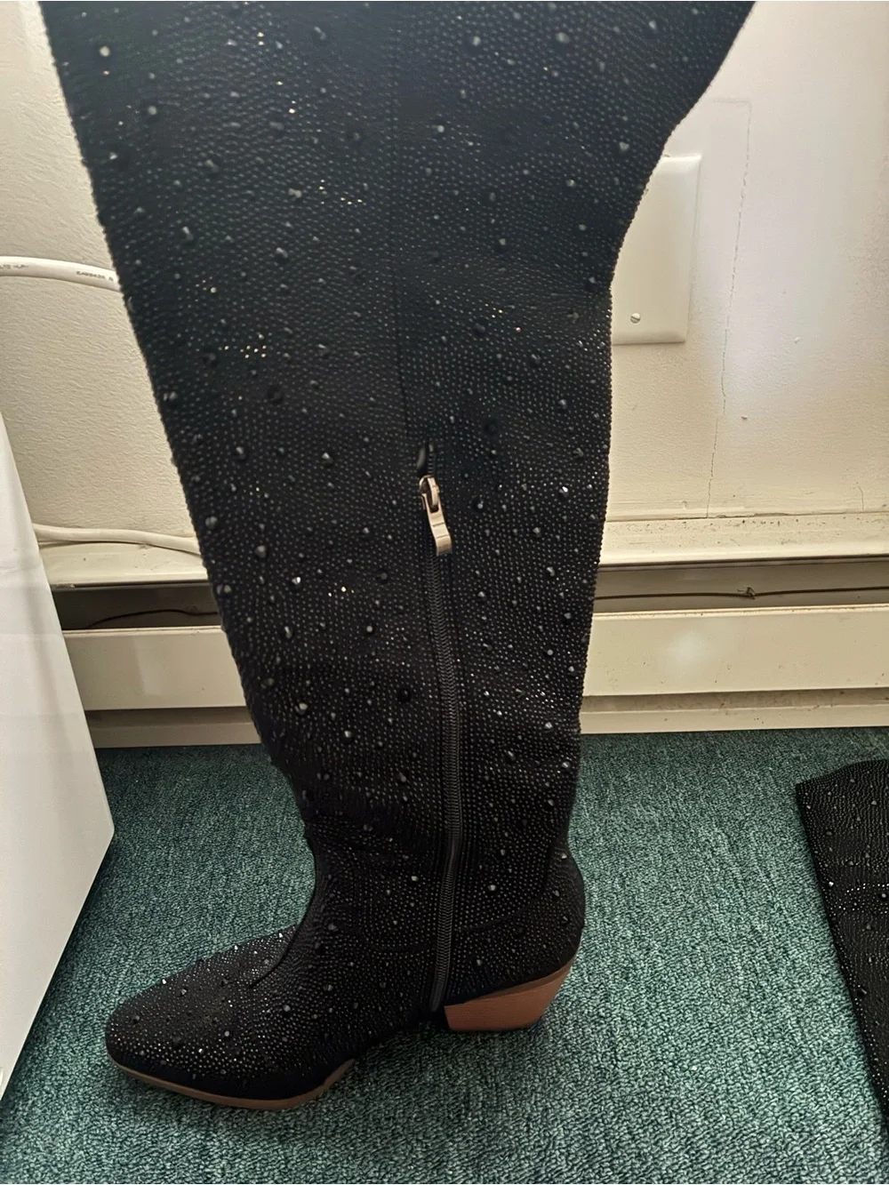 Embellished Black Over-the-Knee Boots with Block Heel